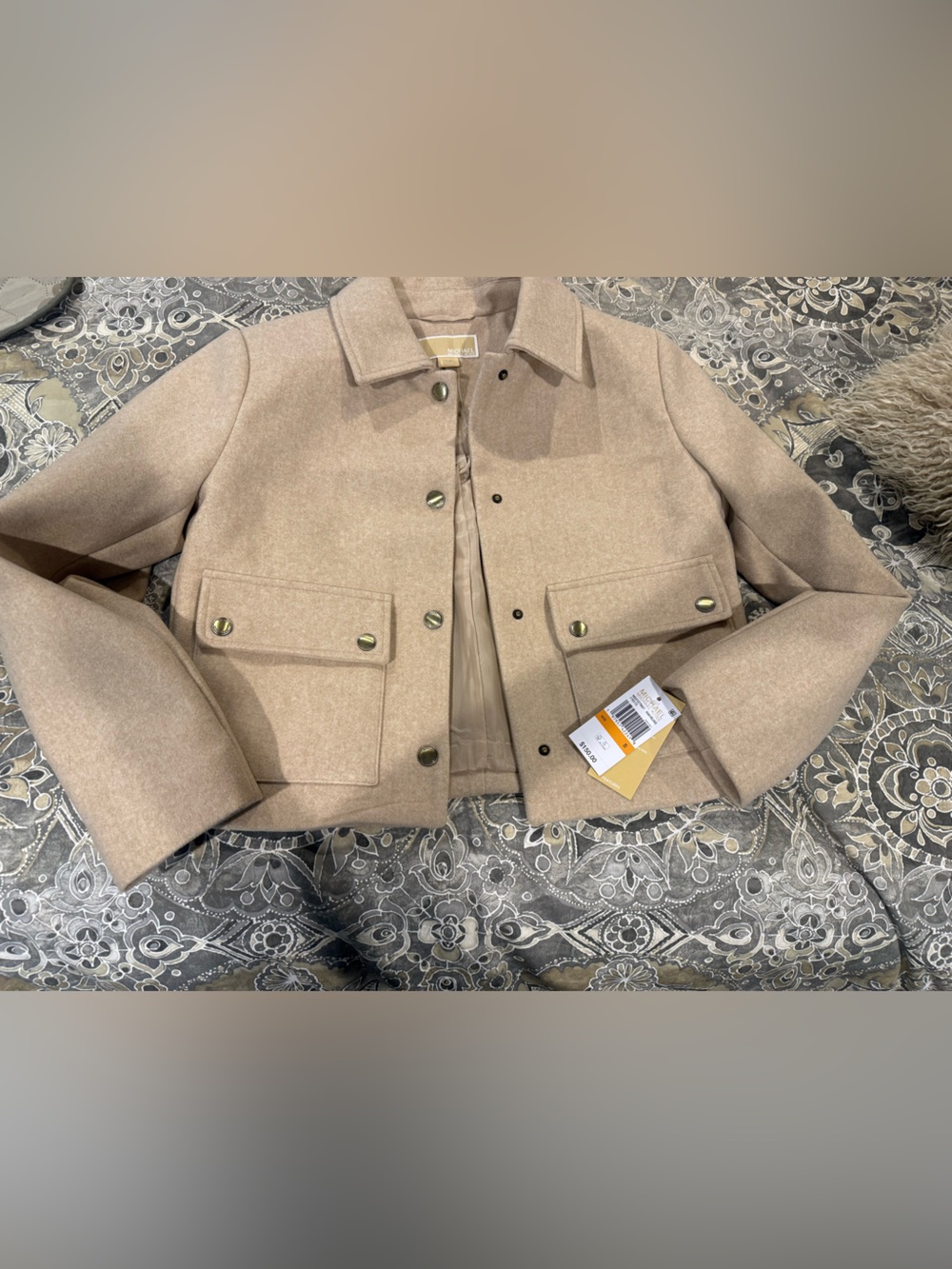 Michael Kors Beige Wool Pea Coat with Brass Snaps